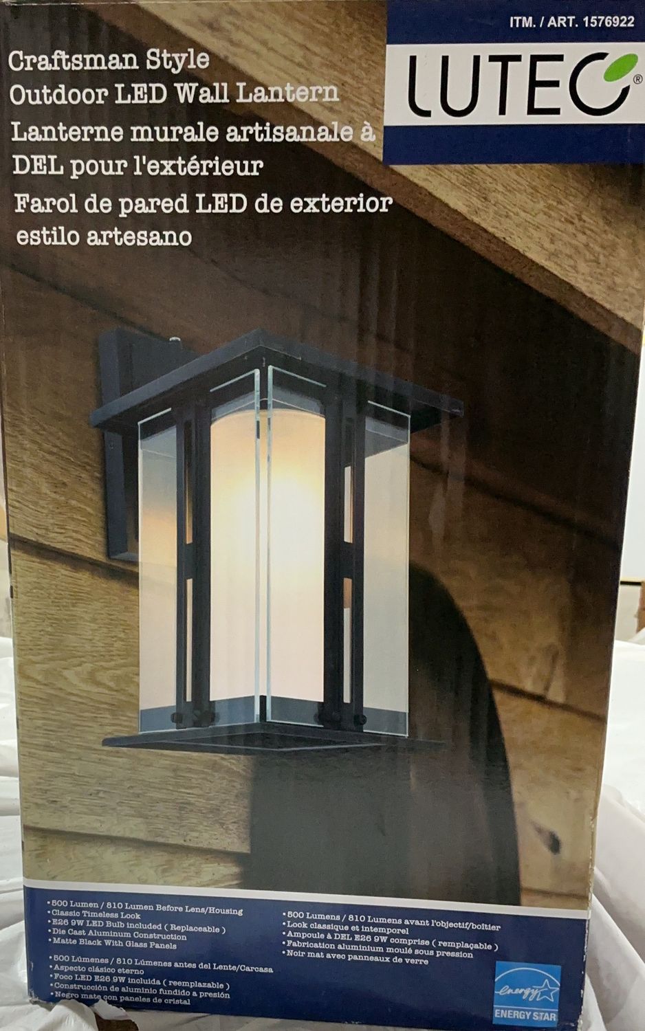LUTEC Craftsman Style Outdoor LED Wall Lantern – Black – 800 Lumens - New