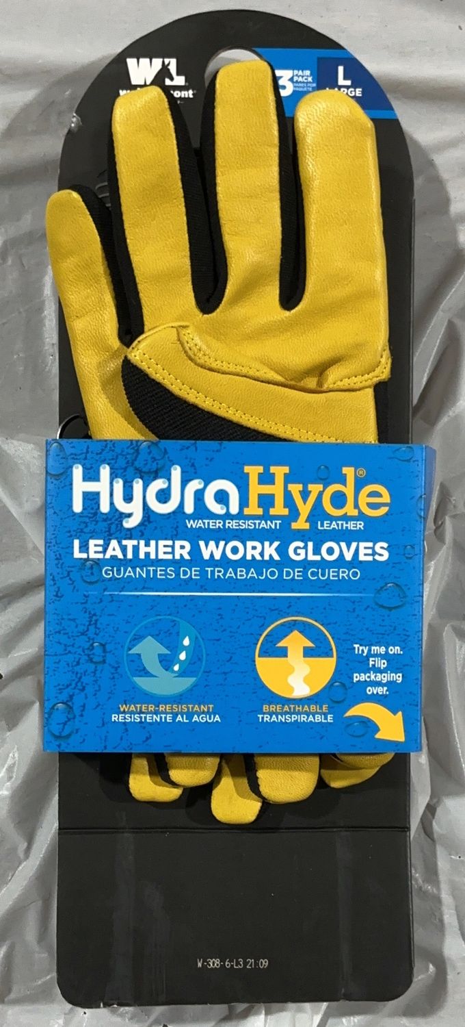 Wells Lamont HydraHyde Leather Work Gloves – 3 Pack – Large – Water-Resistant -New
