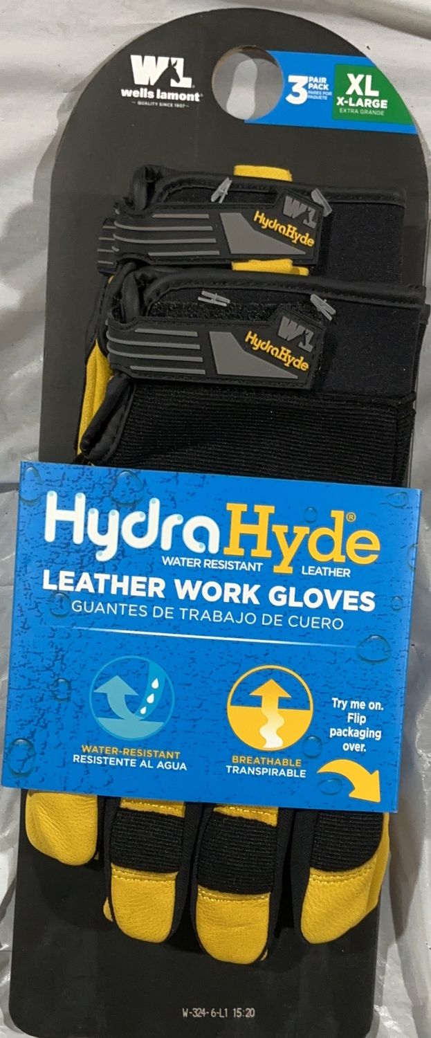 Wells Lamont HydraHyde Leather Work Gloves – 3 Pack – XL – Water-Resistant - Open Box