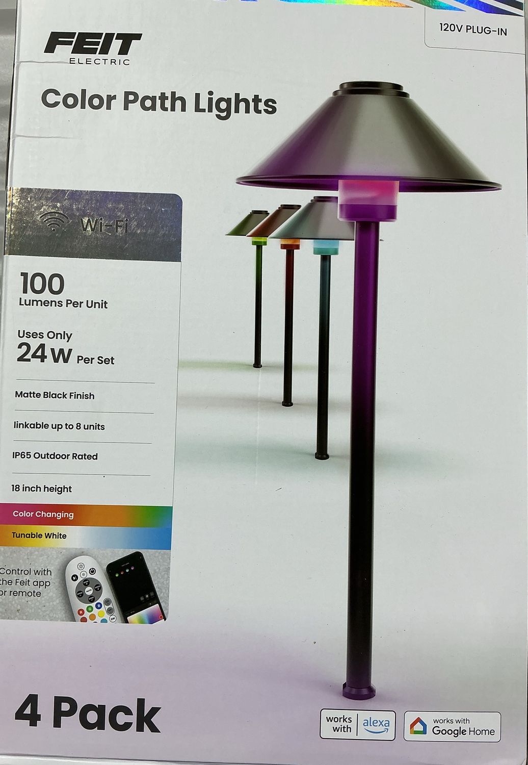 Feit Electric Wi-Fi Color Path Lights – 4 Pack – 18” – IP65 Outdoor Rated Like New