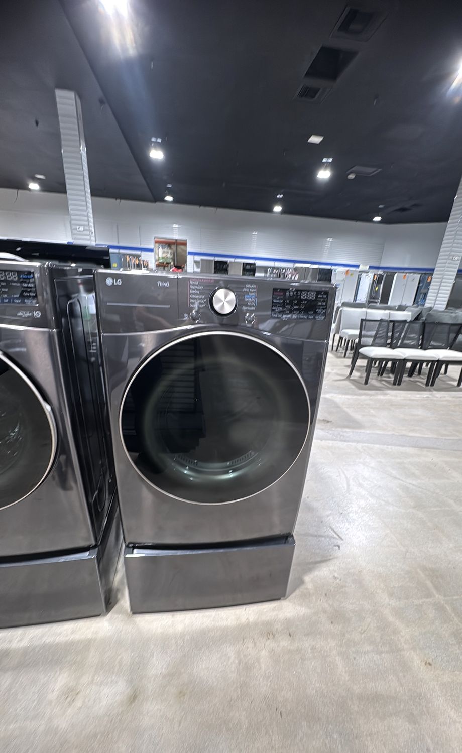 LG Smart Front Load Electric Dryer with Pedestal – Graphite Steel – TurboSteam™ – ThinQ WiFi – 7.4 Cu. Ft.