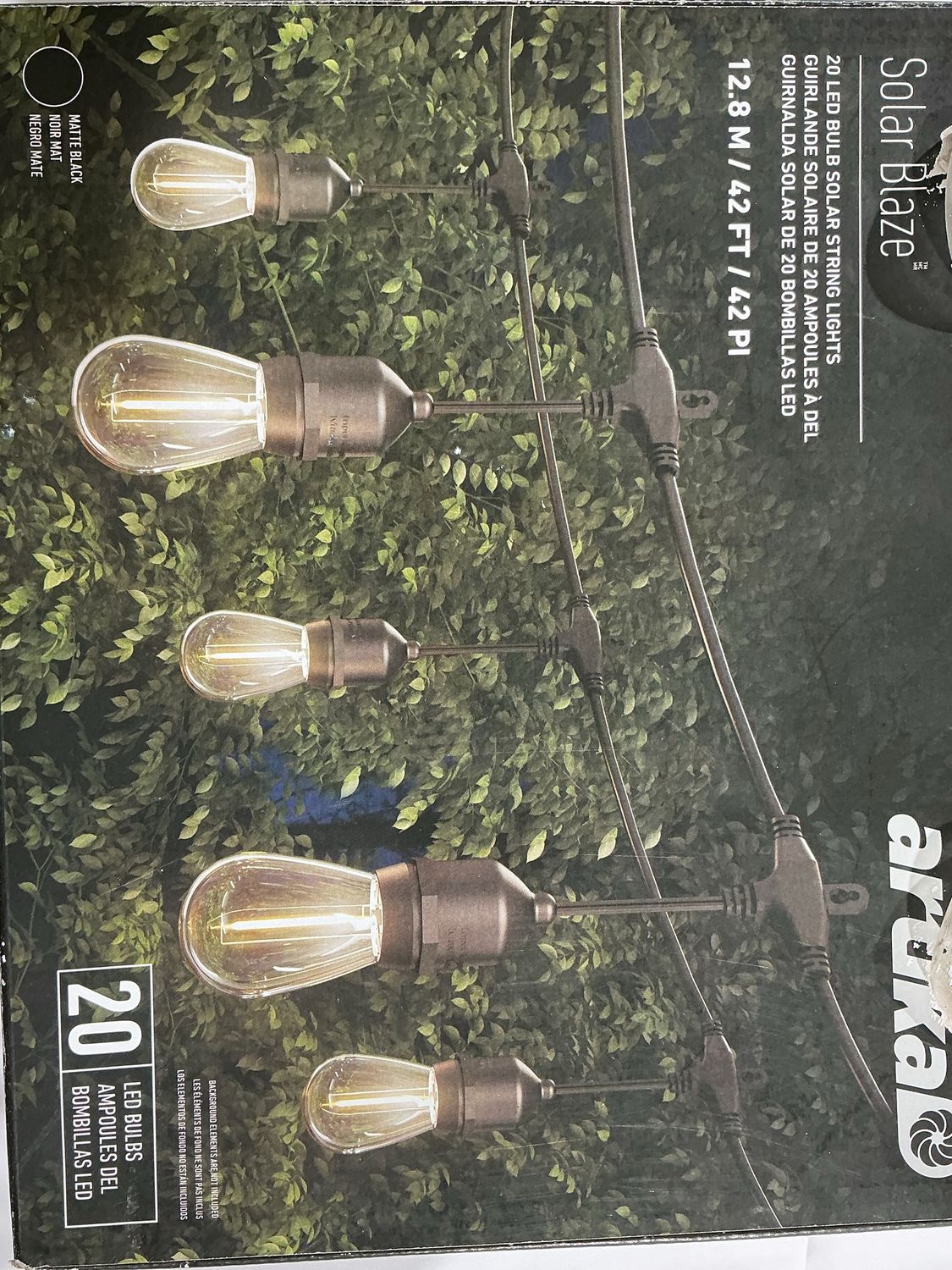 Artika Solar Blaze 42 ft Solar LED String Lights – 20 Bulbs – Matte Black Like New