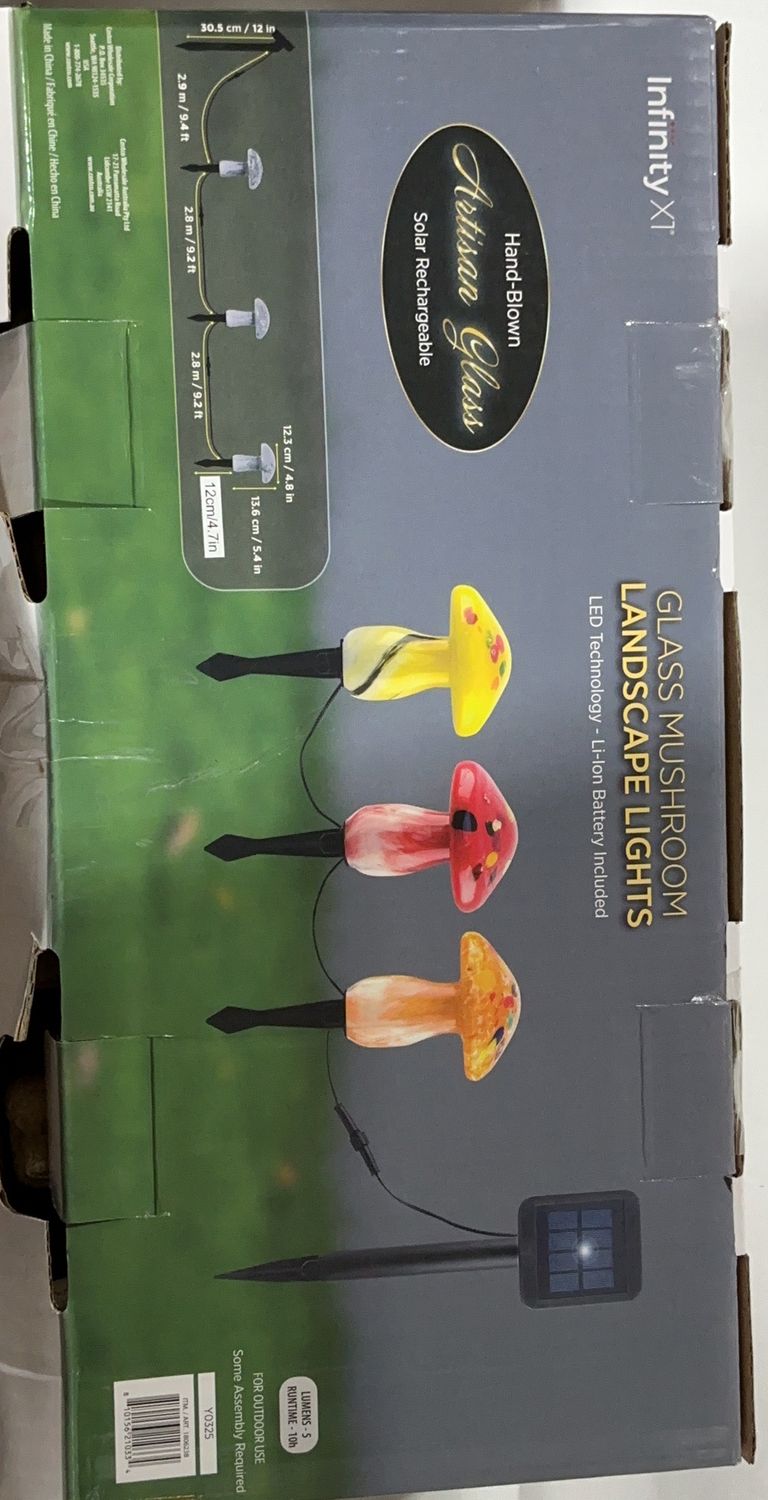 InfinityX Glass Mushroom Solar Landscape Lights – 3 Piece Set – Artisan Glass - Open Box