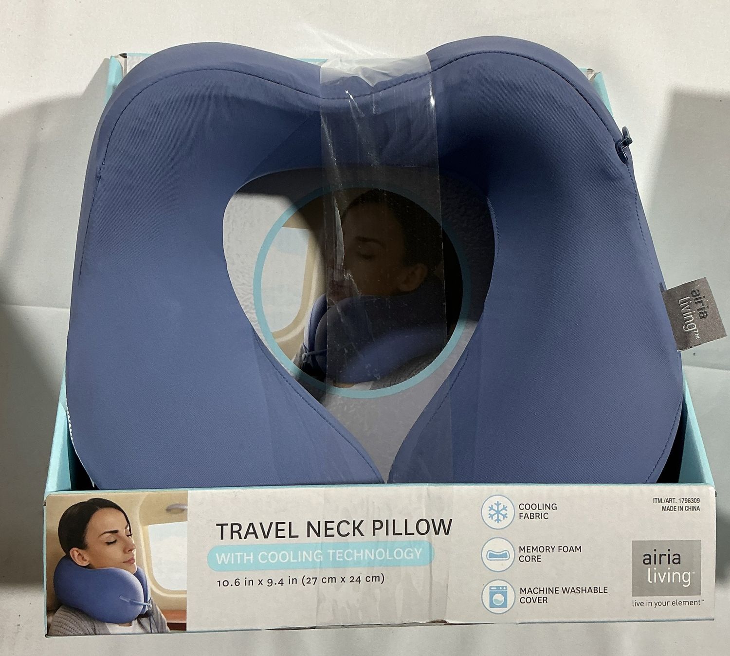 Airia Living Travel Neck Pillow – Cooling Technology – Memory Foam Support (Gray) - Open Box