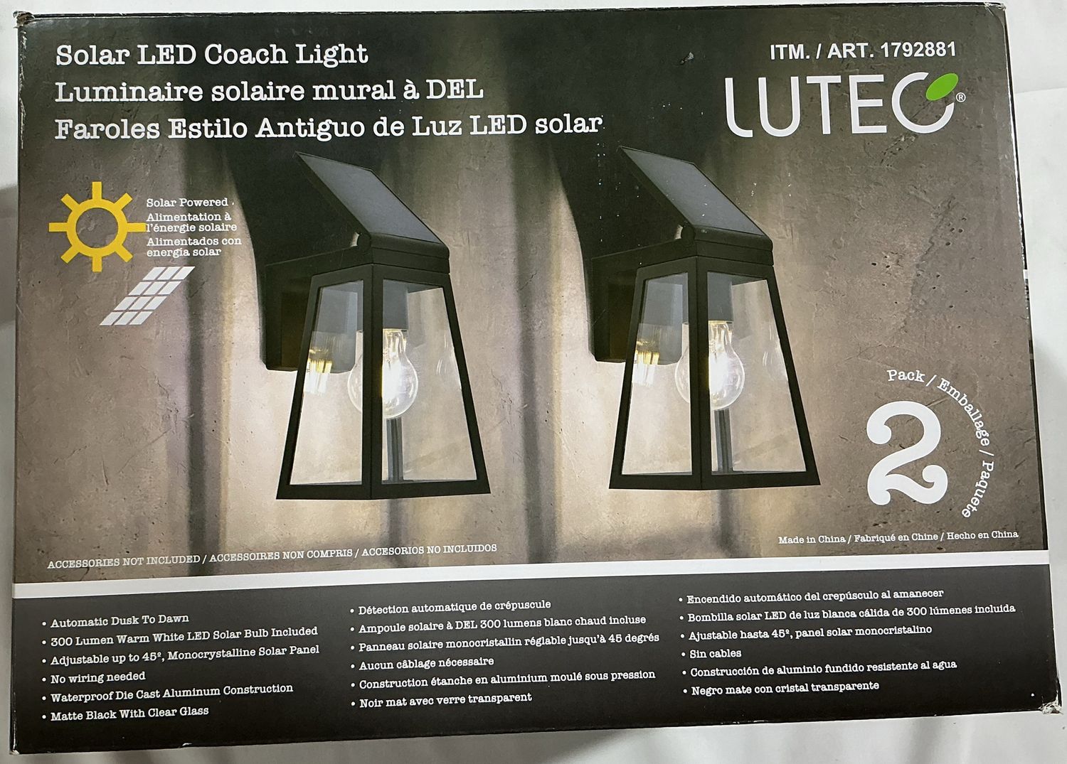 LUTEC Solar LED Coach Light – 2 Pack - New