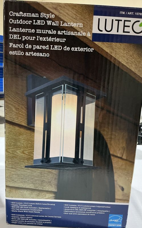 LUTEC Craftsman Style Outdoor LED Wall Lantern – Matte Black  ITEM 1576922