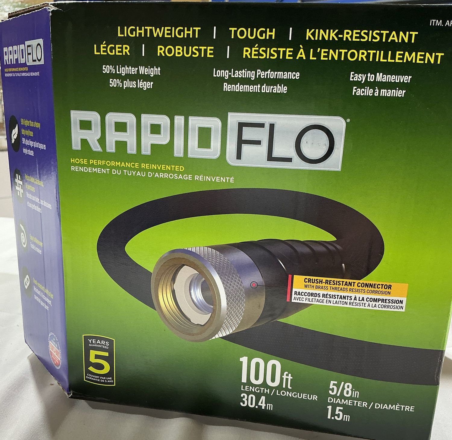Rapid Flo Lightweight Garden Hose – 100 ft – 5/8 in Diameter - New