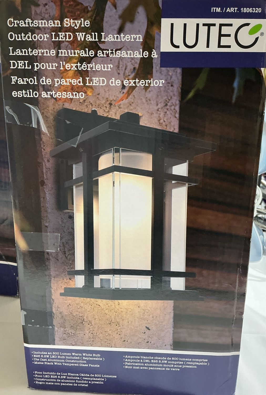 LUTEC Craftsman Style Outdoor LED Wall Lantern – Matte Black – 800 Lumens - Open Box