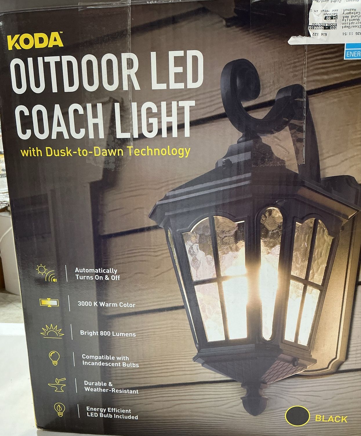 KODA Outdoor LED Coach Light with Dusk-to-Dawn Technology – Black - Open Box