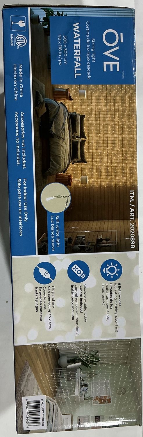 OVE Waterfall String Light Curtain – 118 in x 118 in – Soft White - Like New