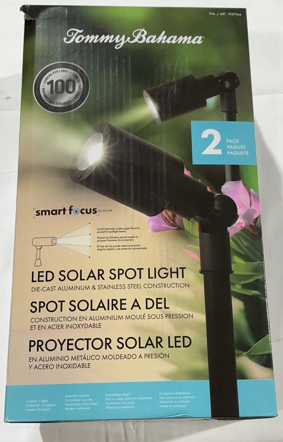 Tommy Bahama LED Solar Spot Light – 2 Pack – Die-Cast Aluminum &amp; Stainless Steel-like new