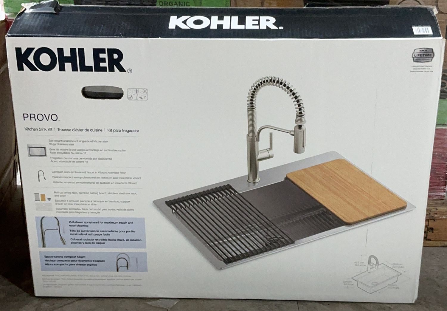 Kohler Provo Kitchen Sink Kit – Stainless Steel Workstation Sink with Faucet &amp; Accessories-like new