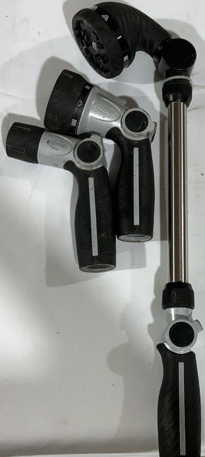 Multi-Pattern Garden Hose Nozzle Set – Adjustable Spray Heads with Extension Wand-Open Box