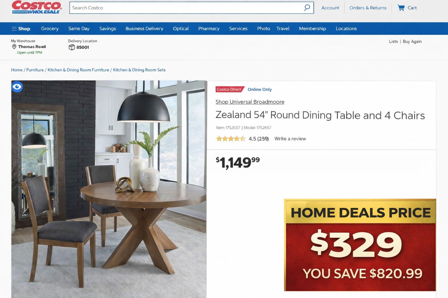 Ariana 5-Piece Round Dining Set – 54” Table with 4 Upholstered Chairs – Modern Wood Finish