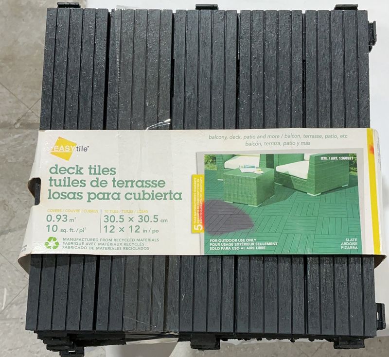 EasyTile Interlocking Deck Tiles – 12” x 12” – Slate – 10 Pack (Covers 10 Sq. Ft.) Like new