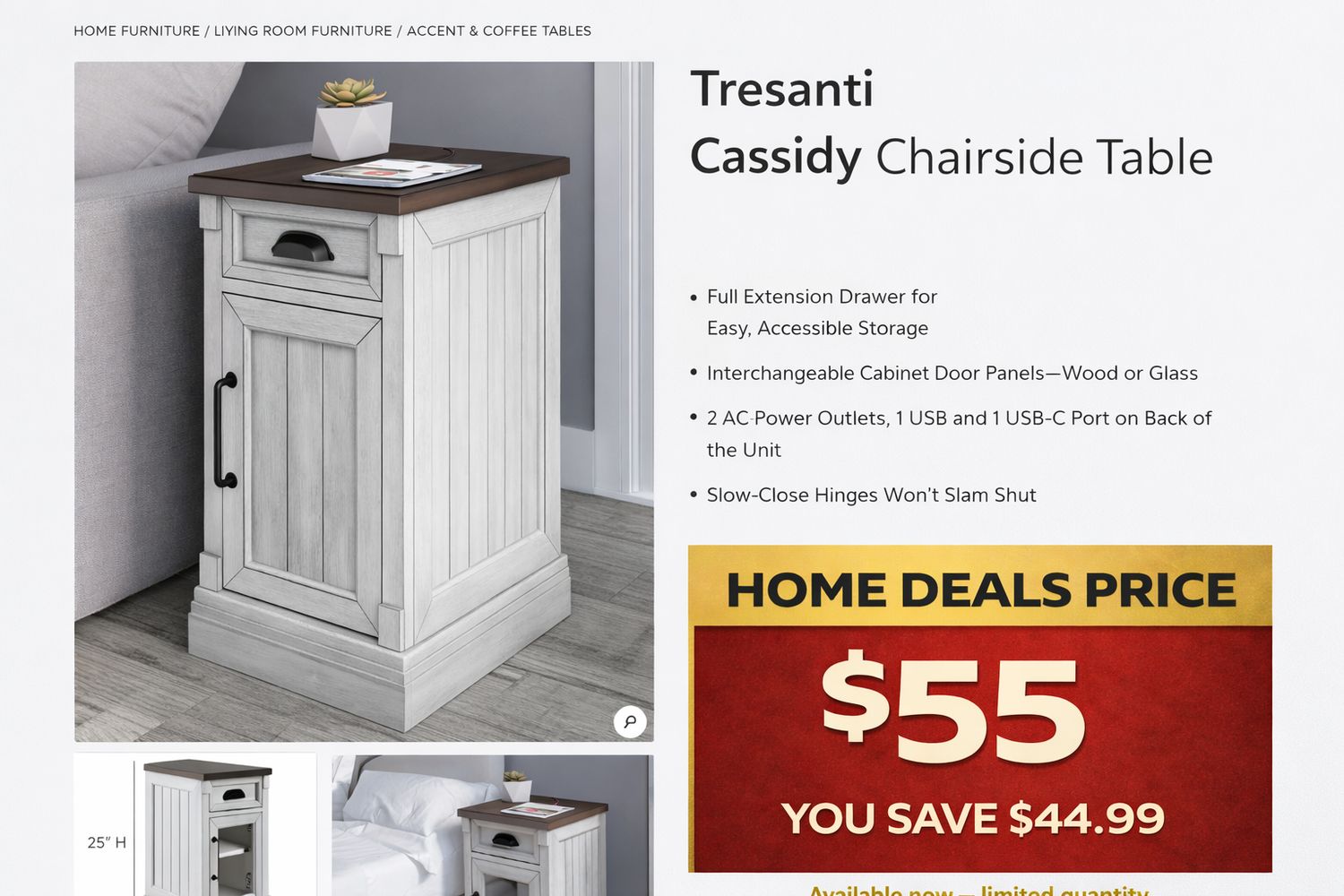 Cassidy Chairside Table – Accent End Table – Twin Star International
