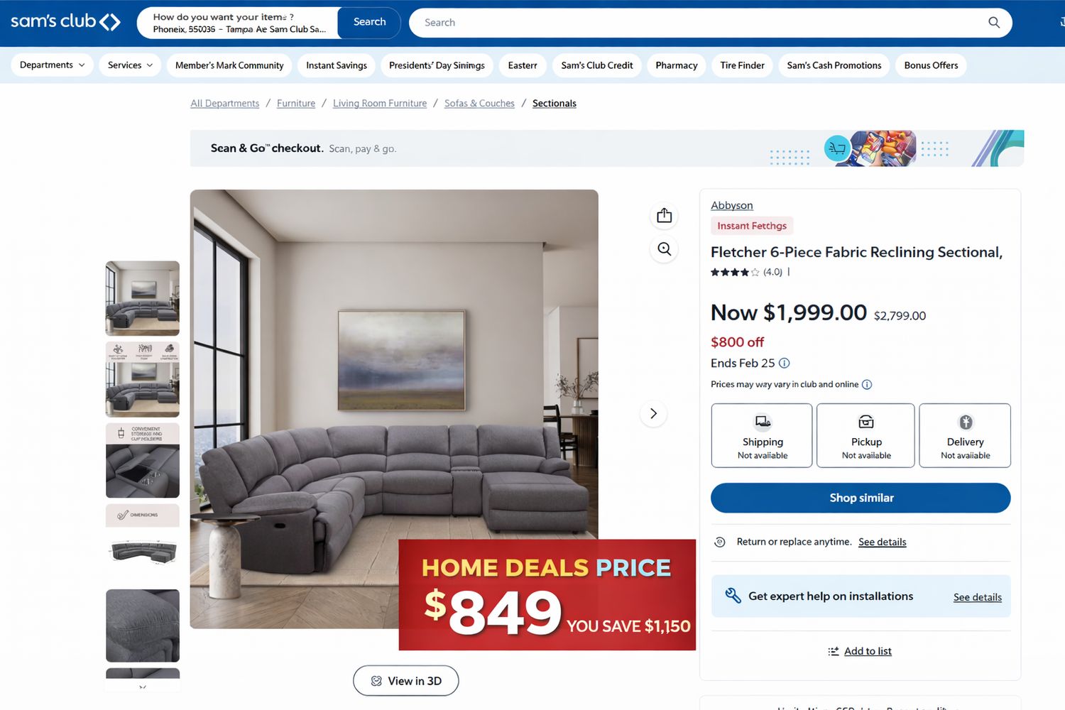 Abbyson Fletcher 6-Piece Fabric Reclining Sectional – Grey | Power Recliners | Home Deals Special