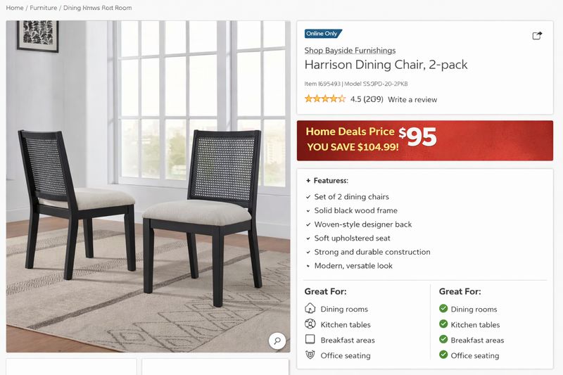 Harrison Dining Chair, 2-Pack – Black Frame with Upholstered Seat | Home Deals Special