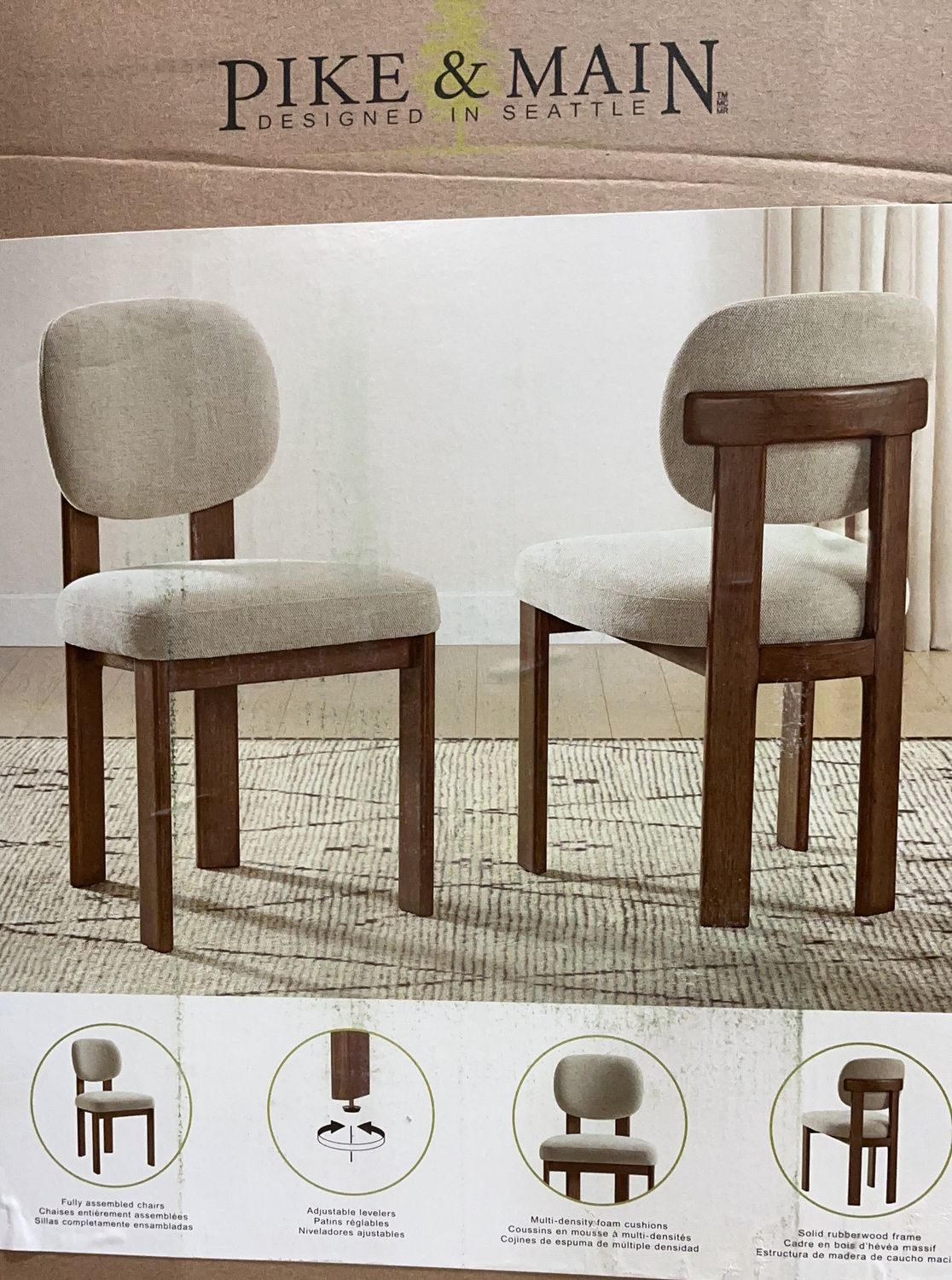 Pike &amp; Main 2-Pack Dining Chairs – Modern Wood Design – 33.5” Height New