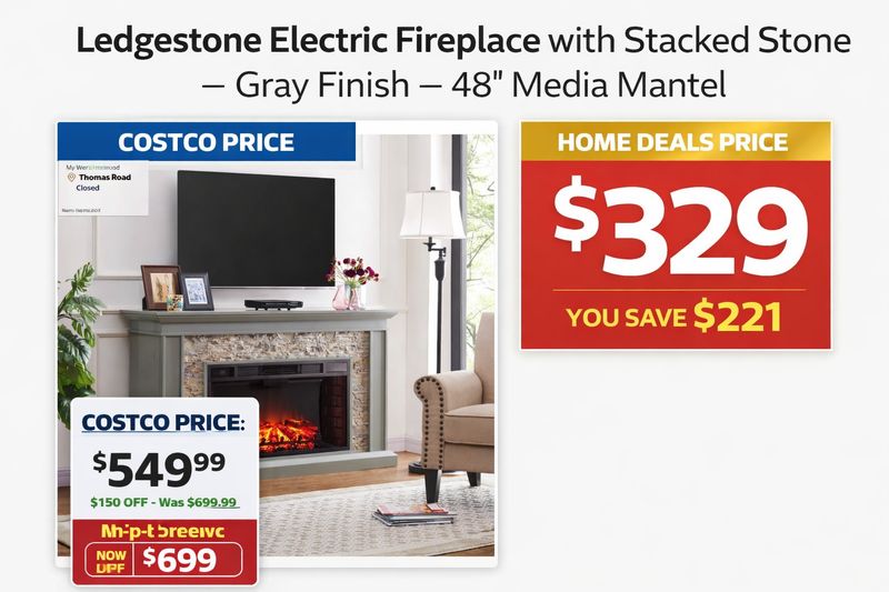 Ledgestone Electric Fireplace with Stacked Stone – Gray Finish – 48” Media Mantel