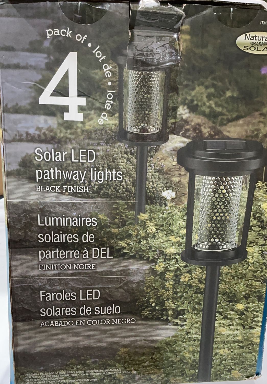 Naturally Solar Solar LED Pathway Lights – 4 Pack – Black Finish Open Box