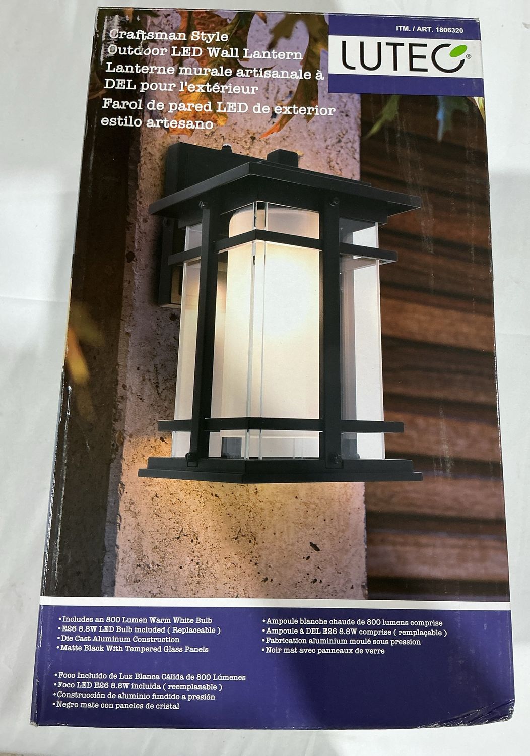 LUTEC Craftsman Style Outdoor LED Wall Lantern – Matte Black with Clear Glass Panels - Missing Part
