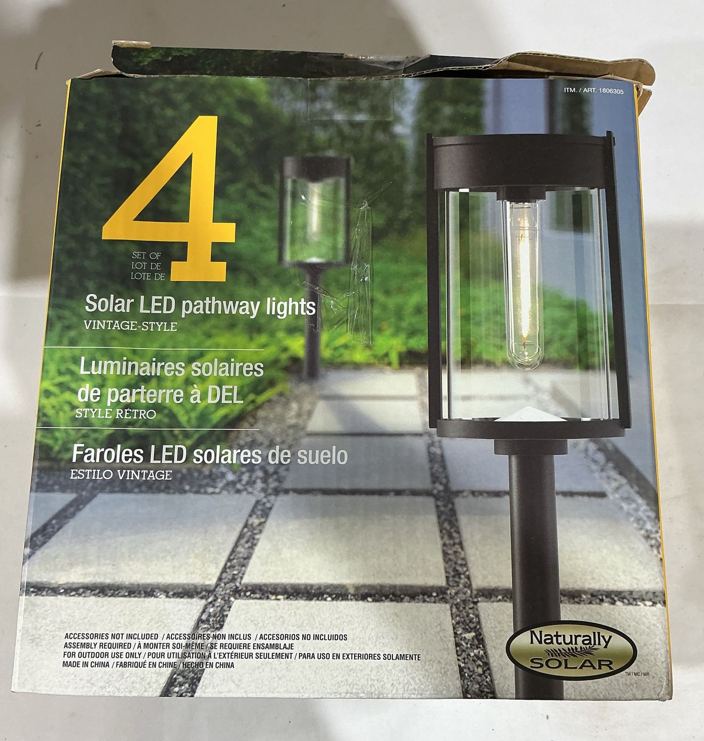Naturally Solar Vintage-Style LED Pathway Lights – Black Finish – Set of 4 - Open Box