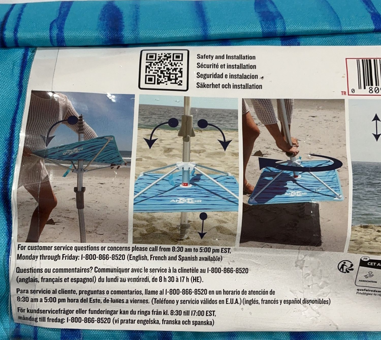 Tommy Bahama Beach Umbrella – Blue Stripe with Carry Bag New