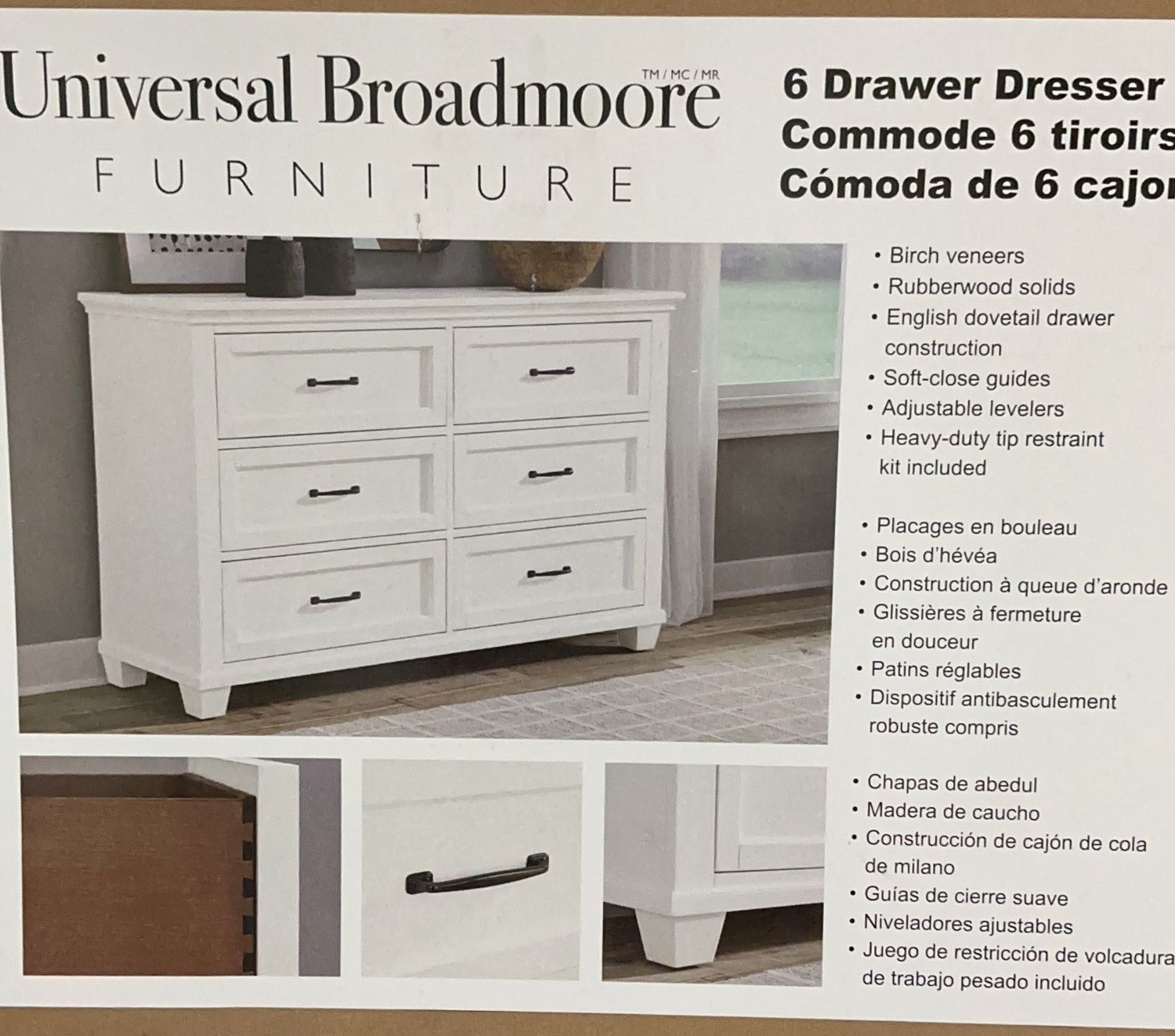 Universal Broadmoore 6-Drawer Dresser – Birch Veneer with Soft-Close Drawers-like new