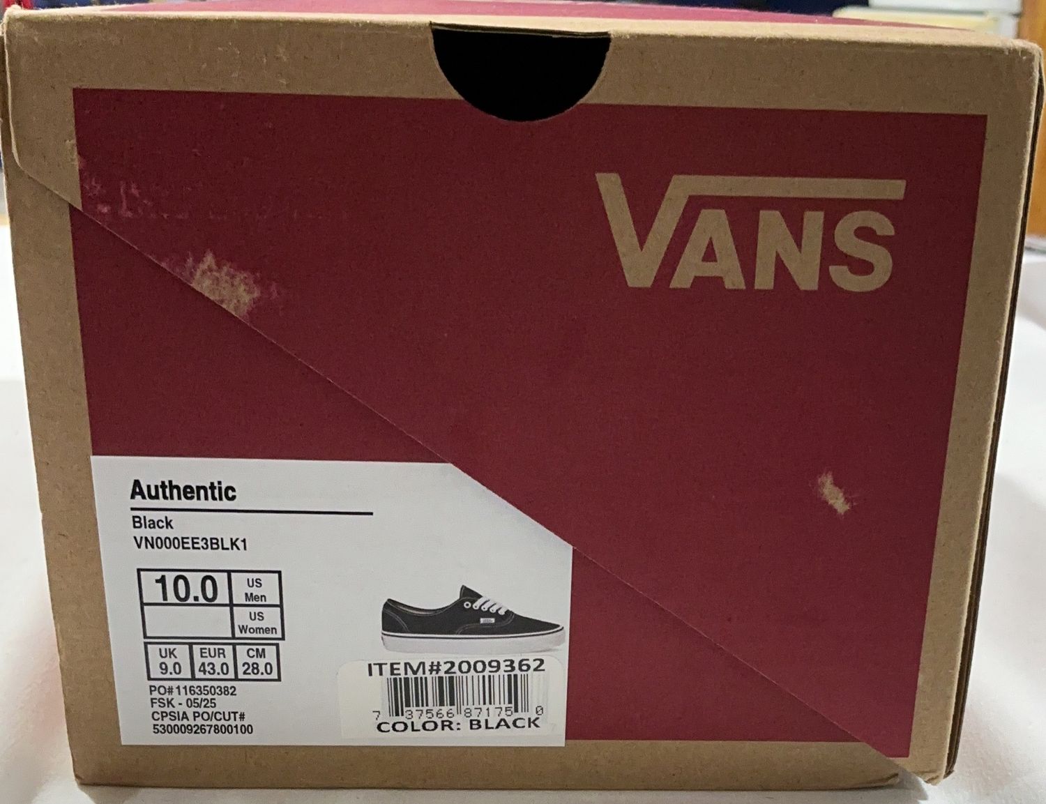 Vans Authentic Sneakers – Black – Size 10. New