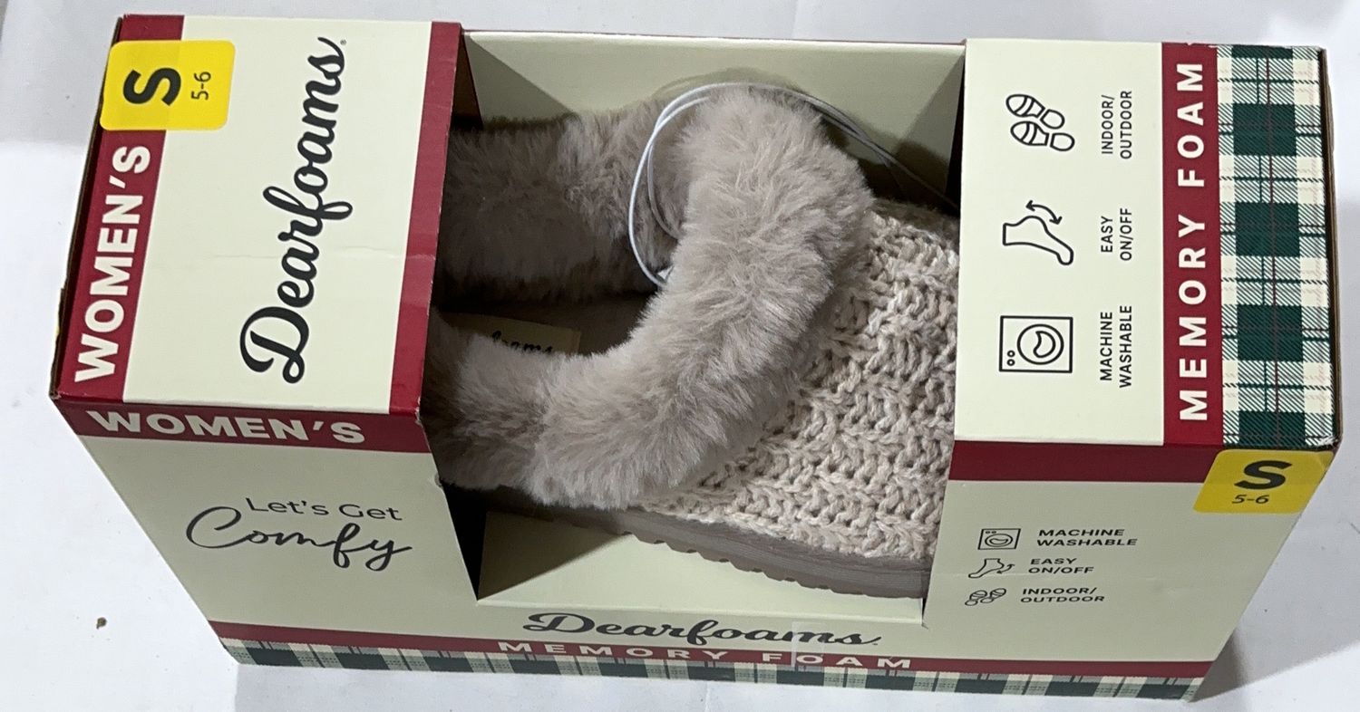 Dearfoams Women’s Knit Bootie Slippers with Memory Foam – Like New