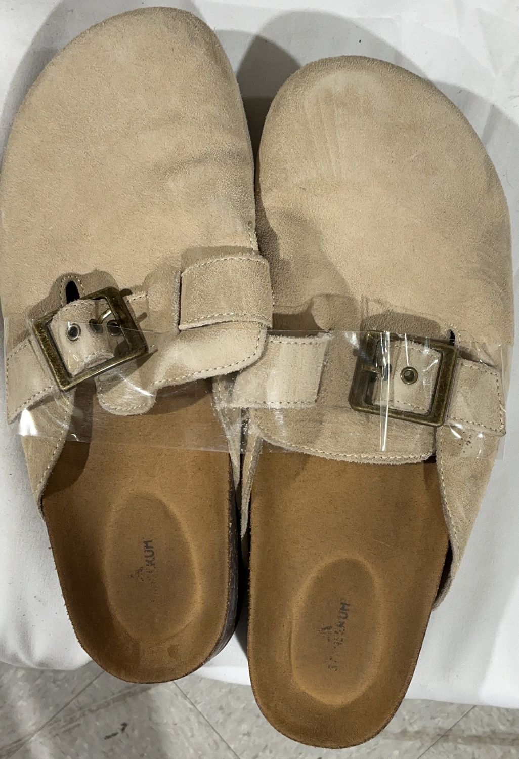 Staheekum Women’s Suede Clog Sandals – Tan – Adjustable Buckle Size-10 Open Box