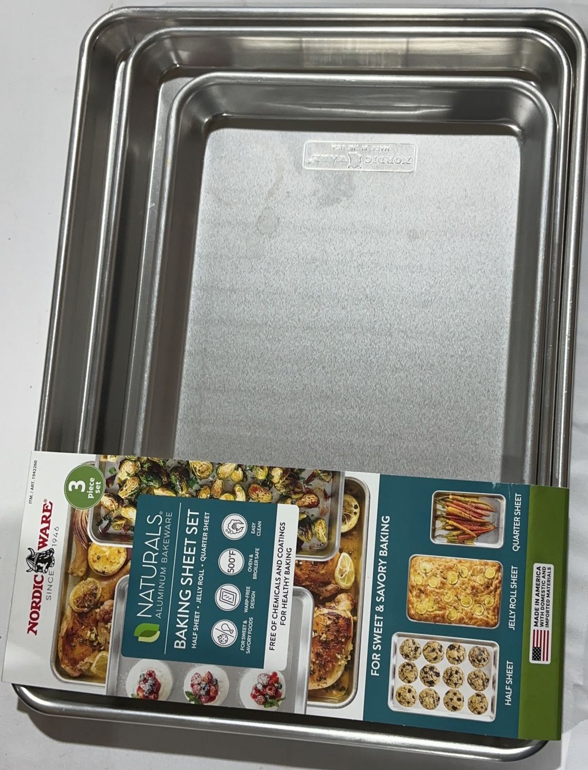 Nordic Ware Naturals® Aluminum Baking Sheet Set – 3 Piece (Half Sheet, Jelly Roll &amp; Quarter Sheet) new