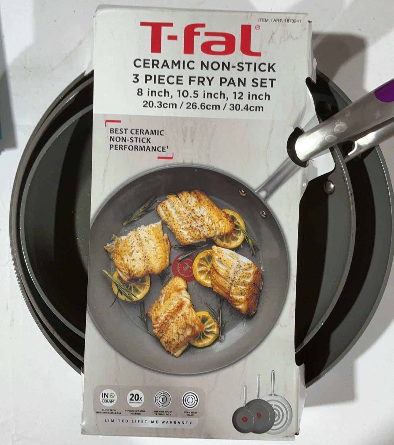 T-fal Ceramic Non-Stick 3-Piece Fry Pan Set – 8”, 10.5”, 12” used