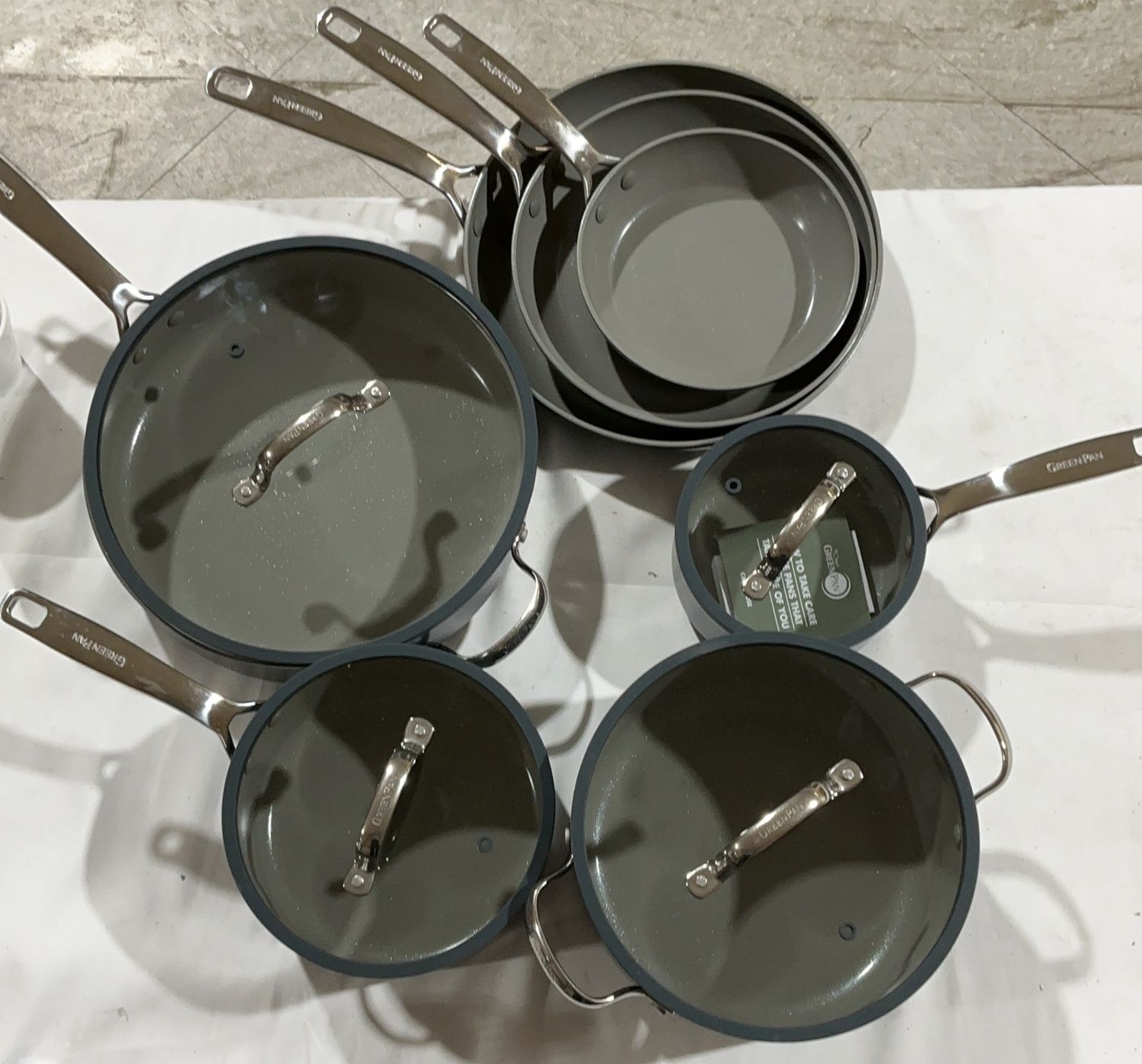 GreenPan 11-Piece Ceramic Nonstick Cookware Set – Gray with Stainless Steel Handles Open Box