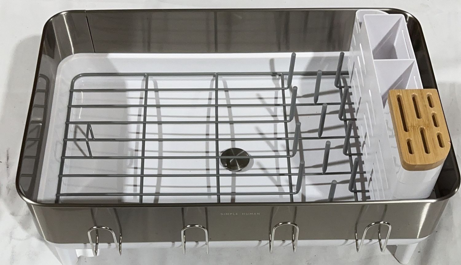 simplehuman Stainless Steel Dish Rack with Swivel Spout &amp; Utensil Holder-open box