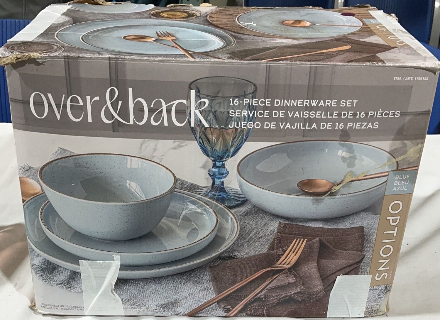 Over &amp; Back 16-Piece Stoneware Dinnerware Set – Blue-like new