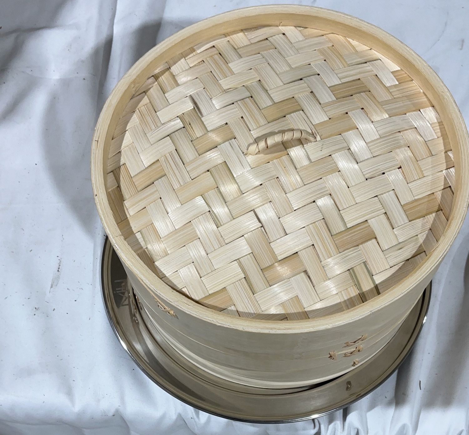 Bamboo Steamer Basket Set with Stainless Steel Steaming Plate – Multi-Tier-open box