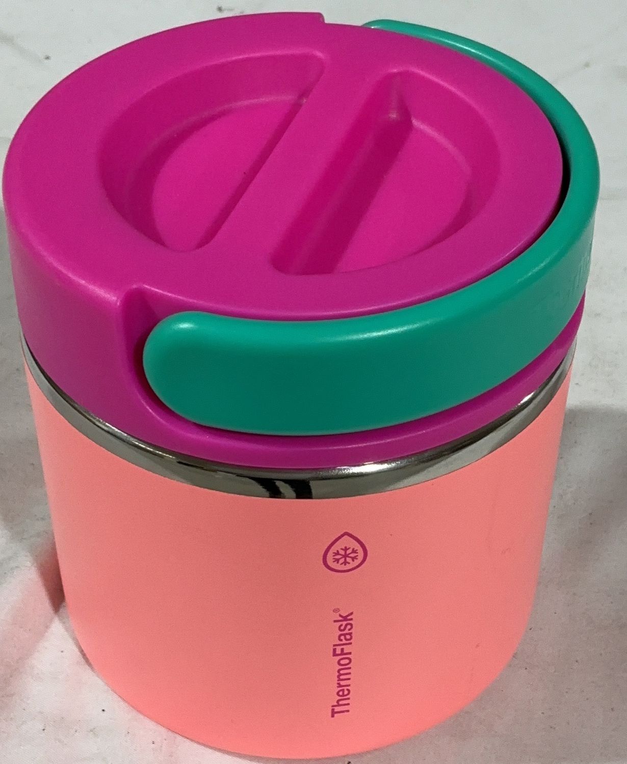 ThermoFlask Insulated Food Jar with Spoon – Pink &amp; Teal-open box