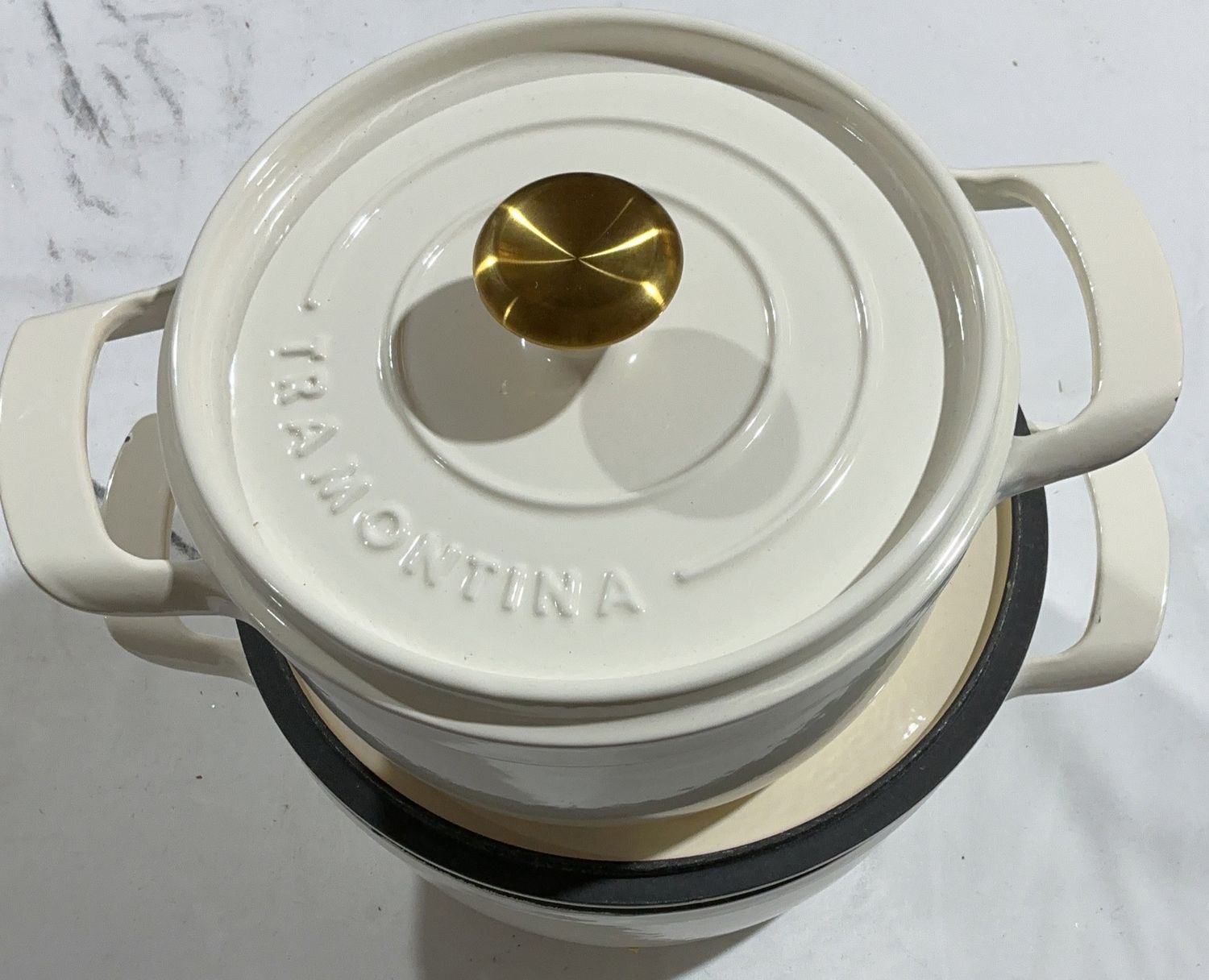 Tramontina Enameled Cast Iron Dutch Oven with Lid – Cream/ Green -Open Box