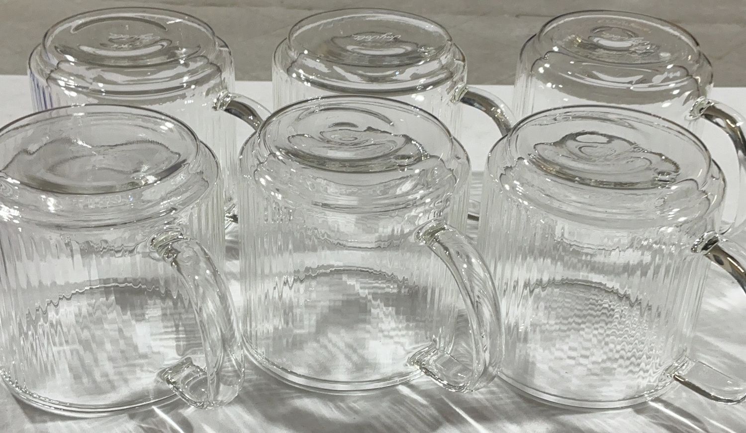 Clear Ribbed Glass Coffee Mugs – Set of 6-Open Box