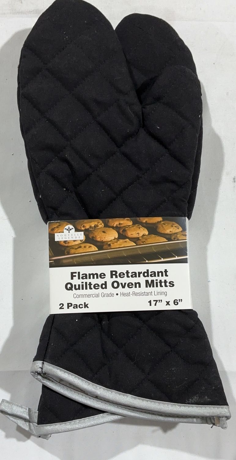 Flame Retardant Quilted Oven Mitts – 2 Pack (17” x 6”) Like New