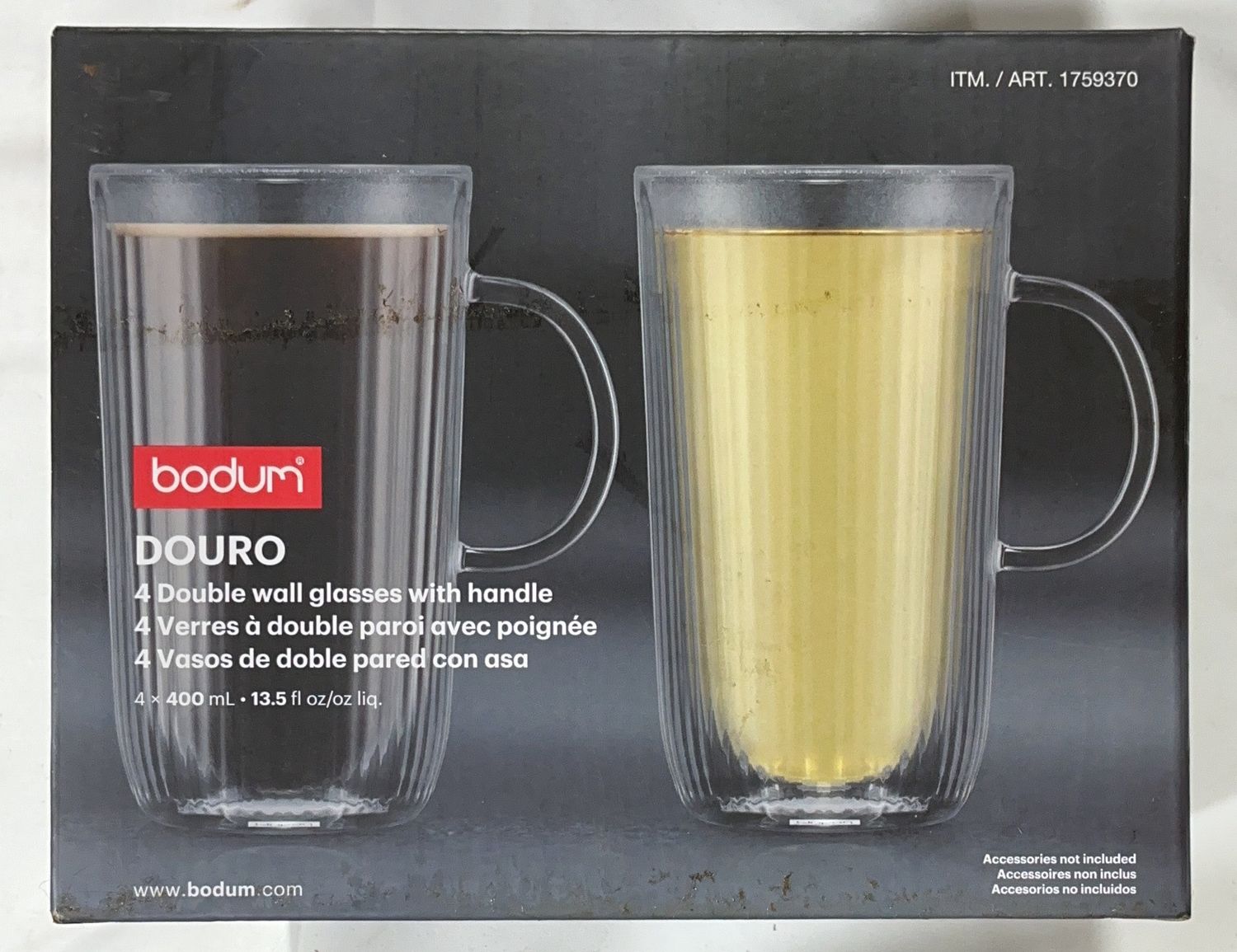 Bodum DOuro Double Wall Glass Mugs with Handle – 4 Piece Set (13.5 oz)-like new