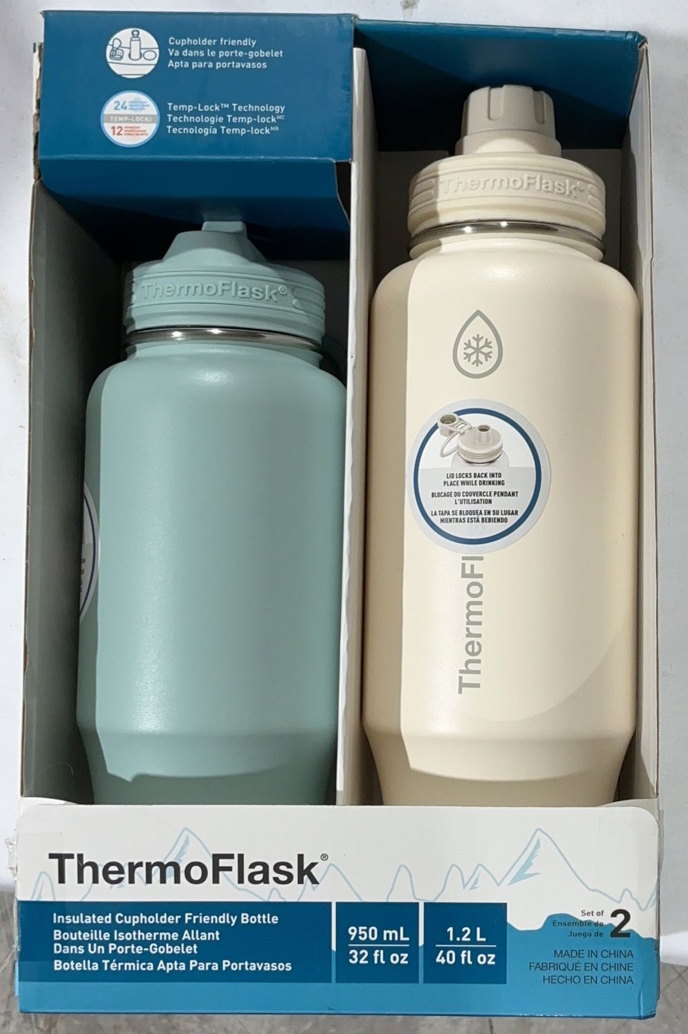 ThermoFlask Insulated Stainless Steel Water Bottle Set – 2 Pack (32 oz &amp; 40 oz)-New