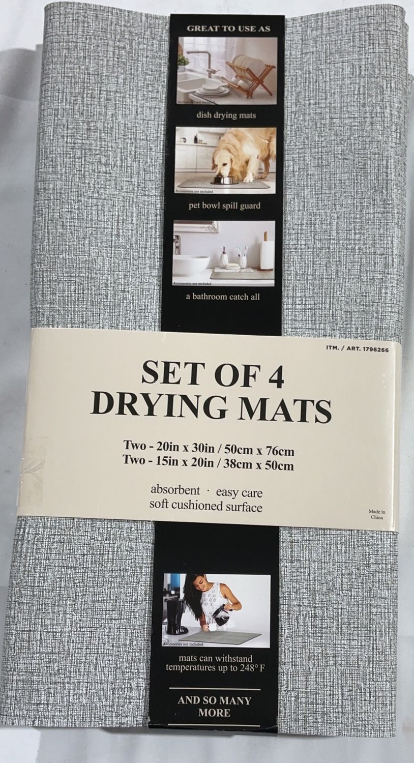 Set of 4 Multi-Purpose Drying Mats – Absorbent &amp; Cushioned (Assorted Sizes) Open Box