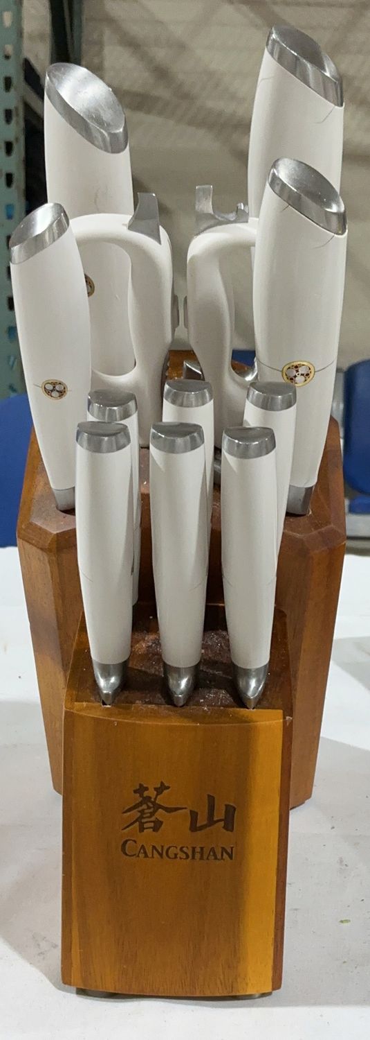 Cangshan Knife Block Set – White Handles with Acacia Wood Block-Open Box