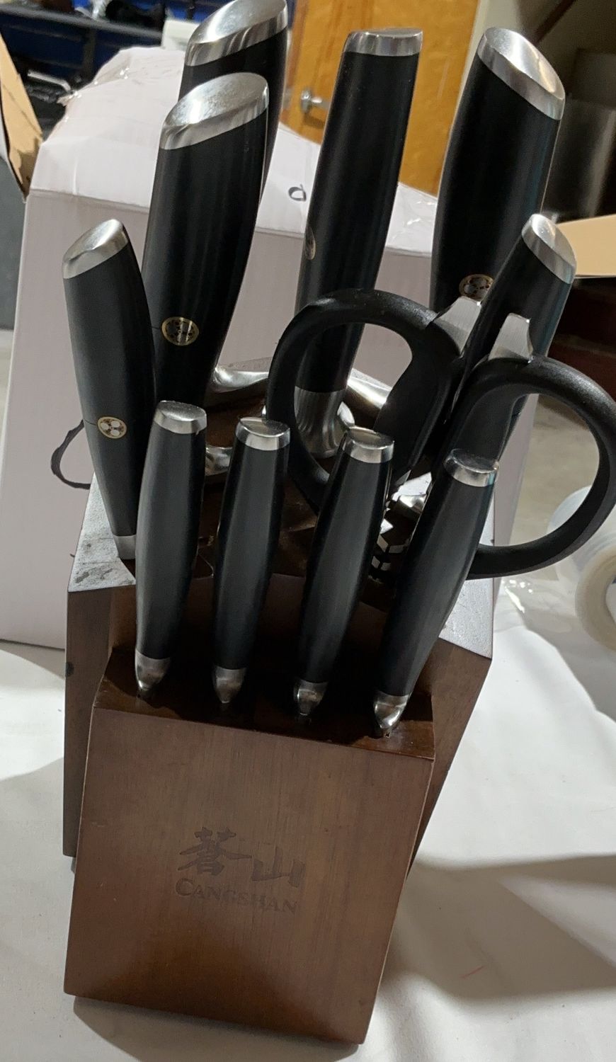 Cangshan 12-Piece Knife Block Set – Black Handles with Wood Block - Open Box