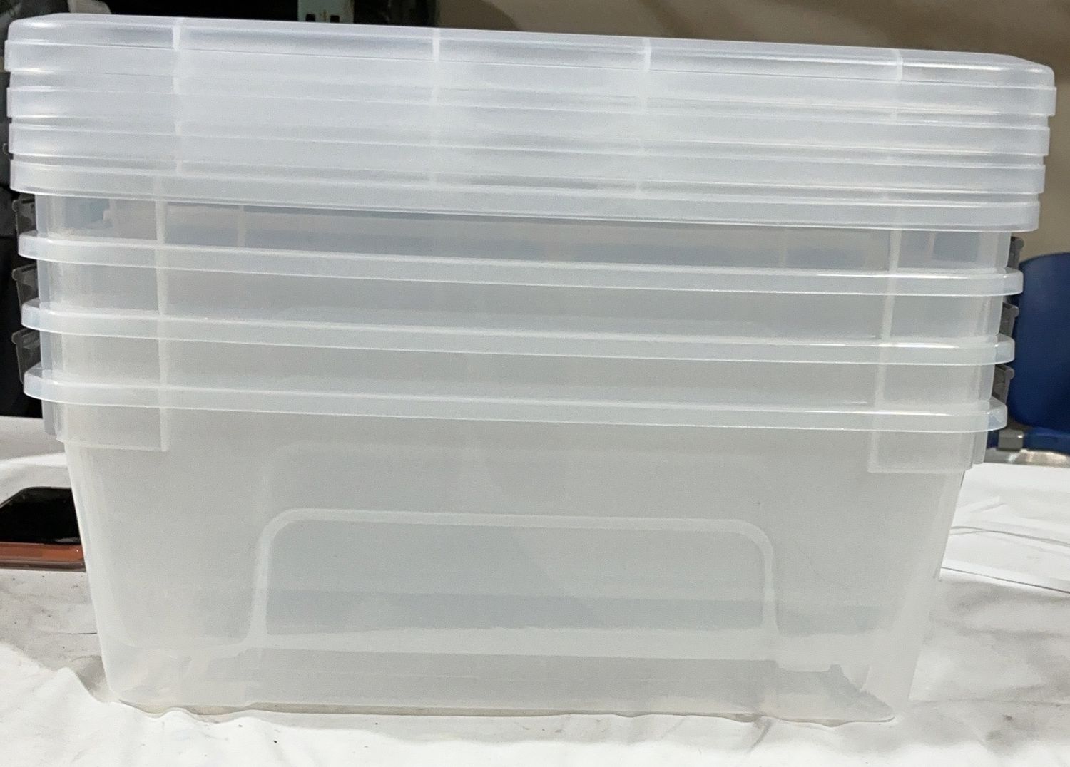 Clear Plastic Storage Bins with Latching Lids – Stackable Organization Totes 4-pieces-Open Box