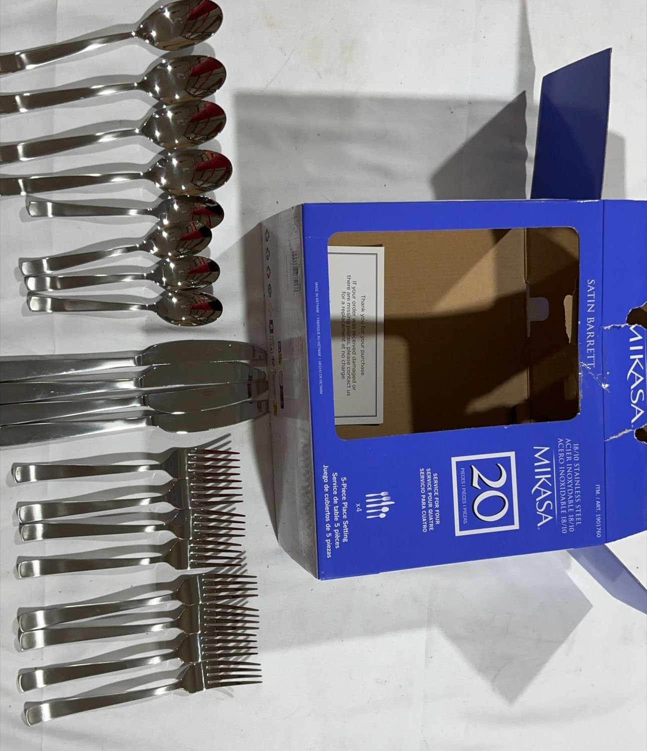 Mikasa Satin Barrett 20-Piece Stainless Steel Flatware Set – Service for 4 - Open Box