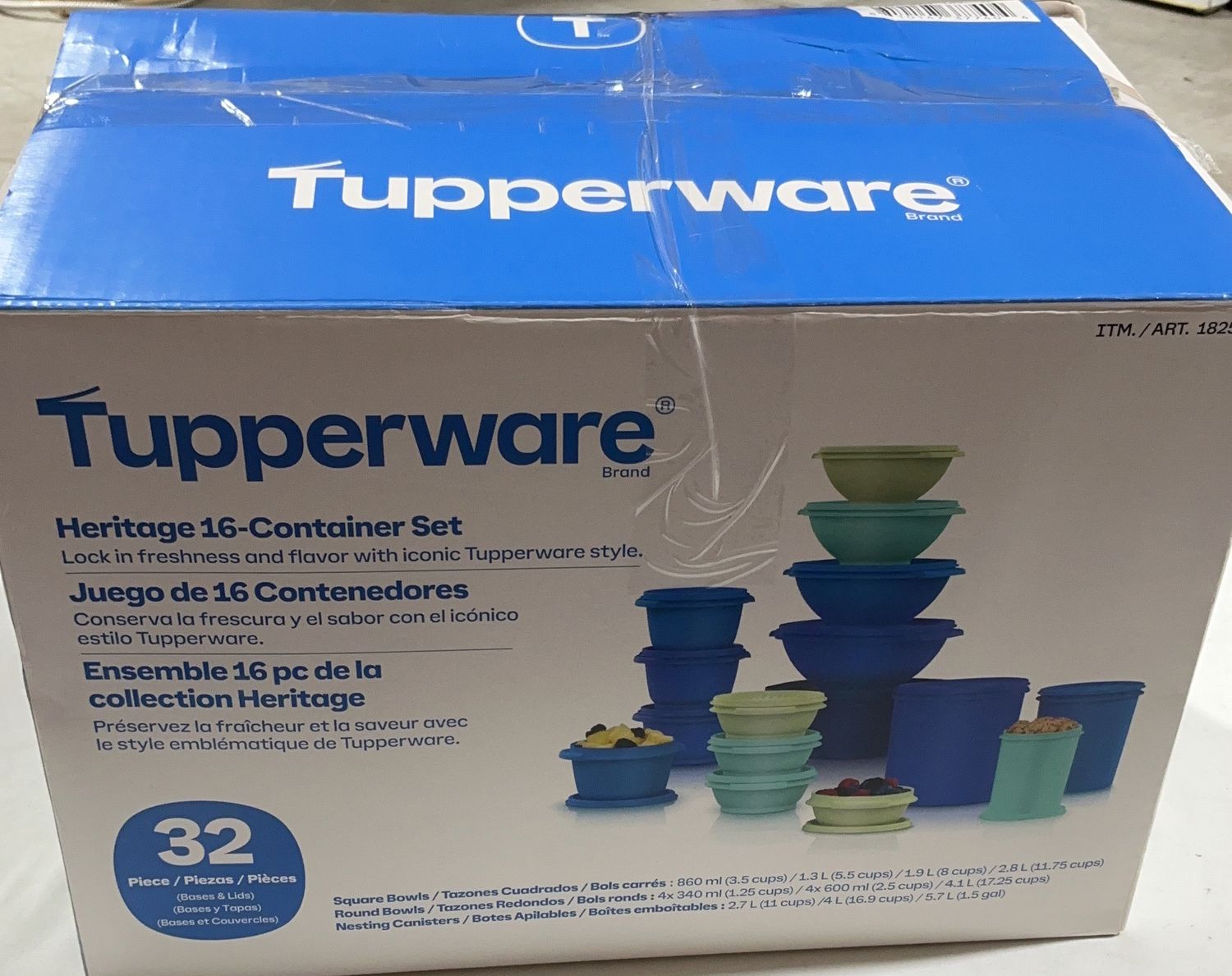 Tupperware Heritage 16-Container Set – 32 Piece Food Storage Collection - Open Box